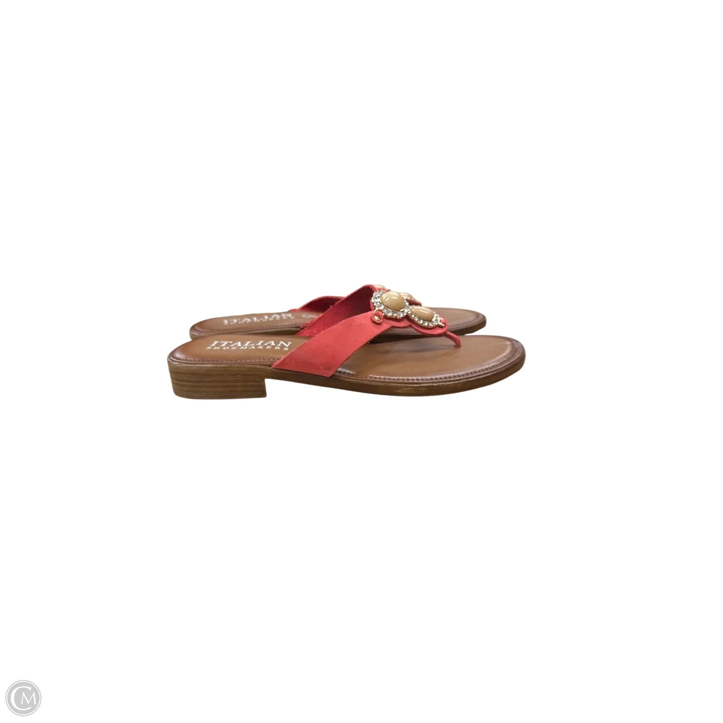 Sandals Flip Flops By Italian Shoemakers In Brown & Red, Size: 7