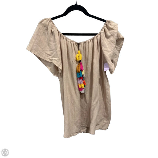 Top Short Sleeve By Love J In Beige, Size: Xl