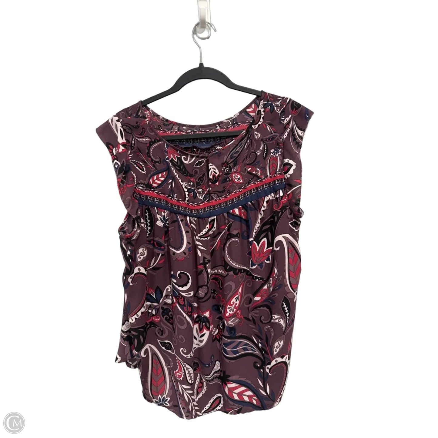 Top Sleeveless By Loft In Purple & White, Size: 2x
