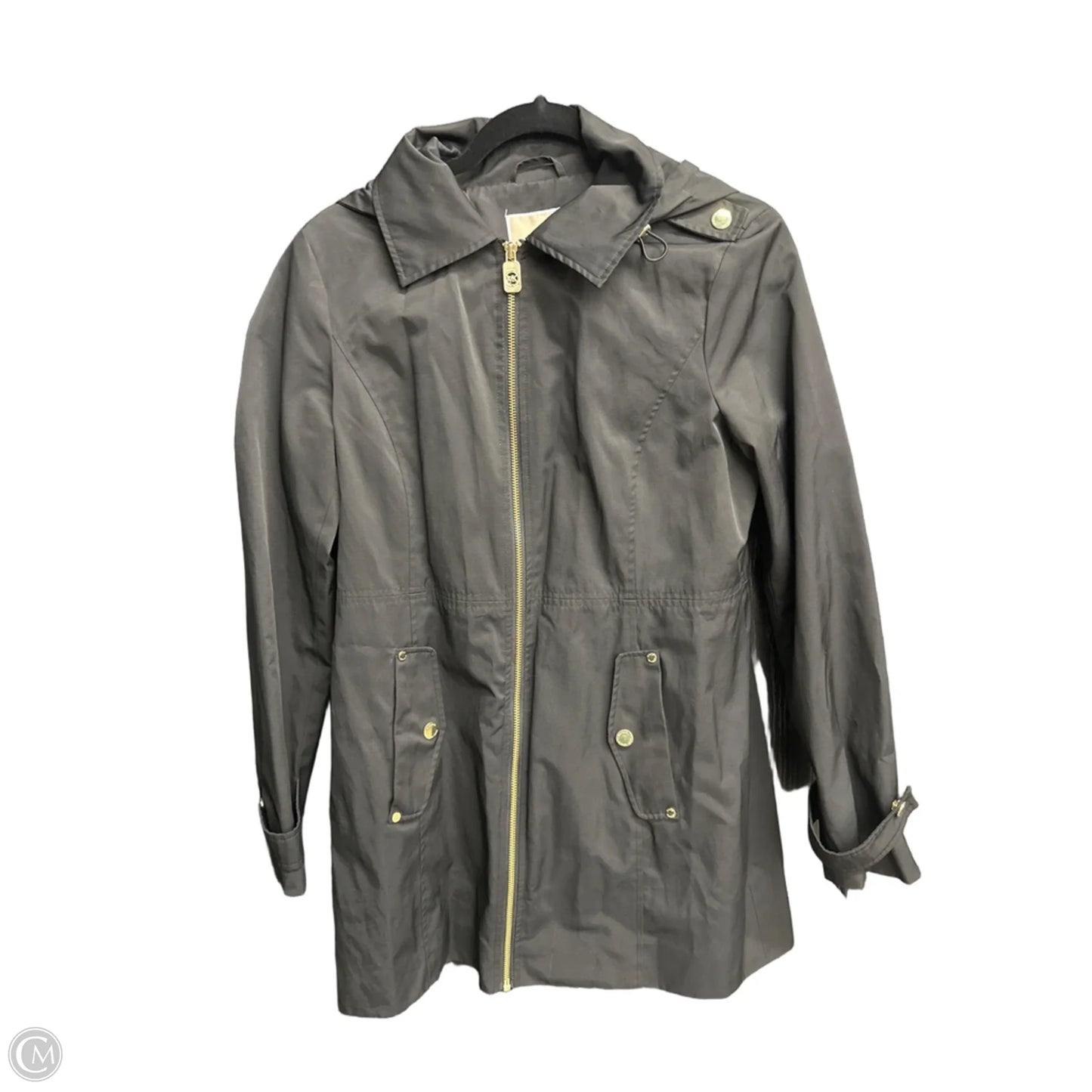 Coat Raincoat By Michael By Michael Kors In Black & Gold, Size: S