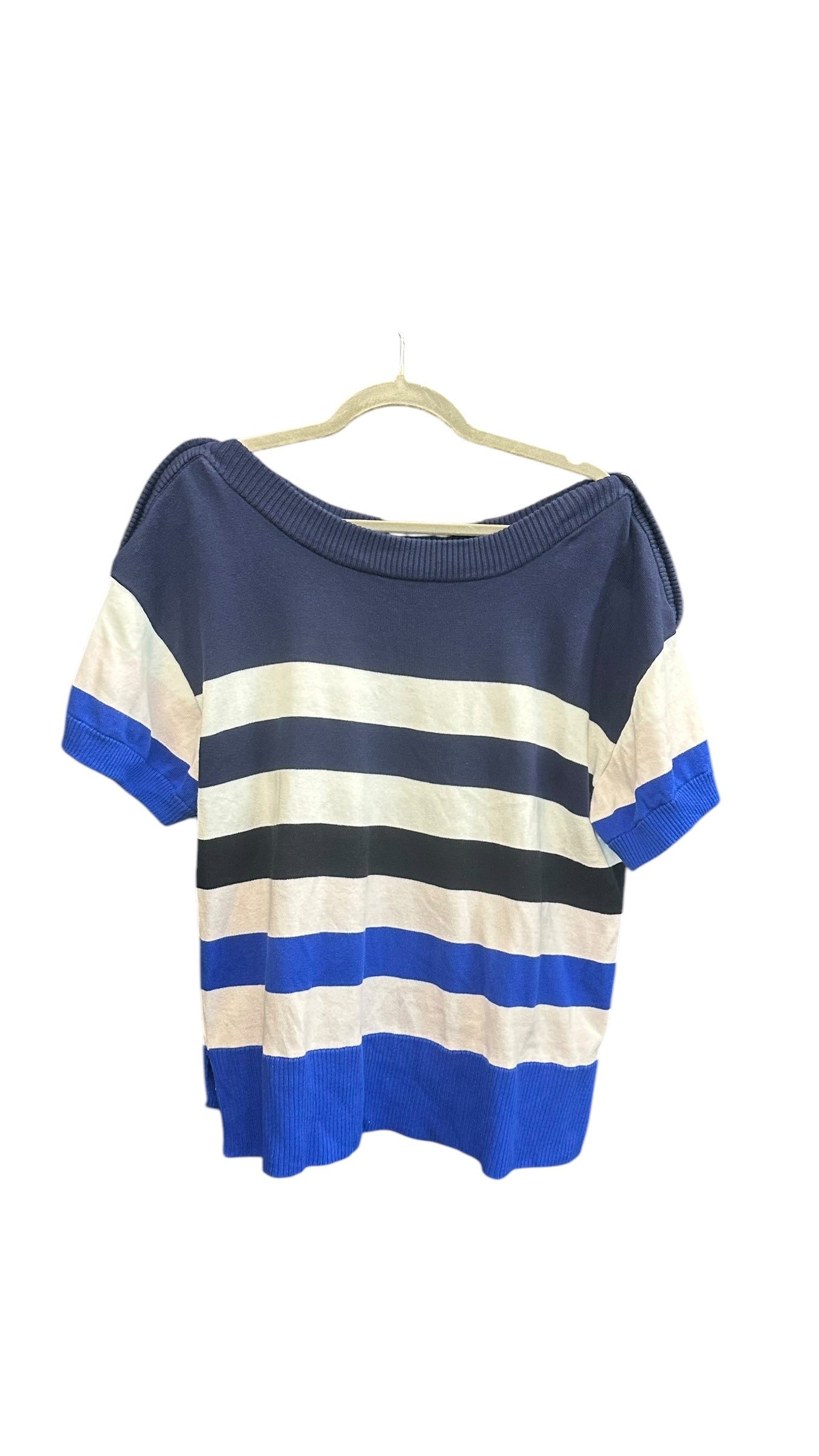 Sweater Short Sleeve By Cabi In Striped Pattern, Size: L