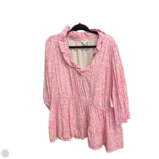 Top 3/4 Sleeve By Crown And Ivy In Pink & White, Size: 3x