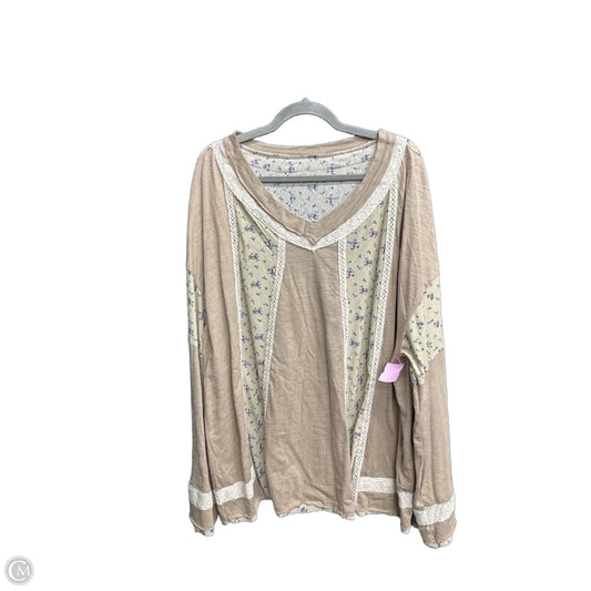 Top Long Sleeve By Shein In Brown & Cream, Size: 4x