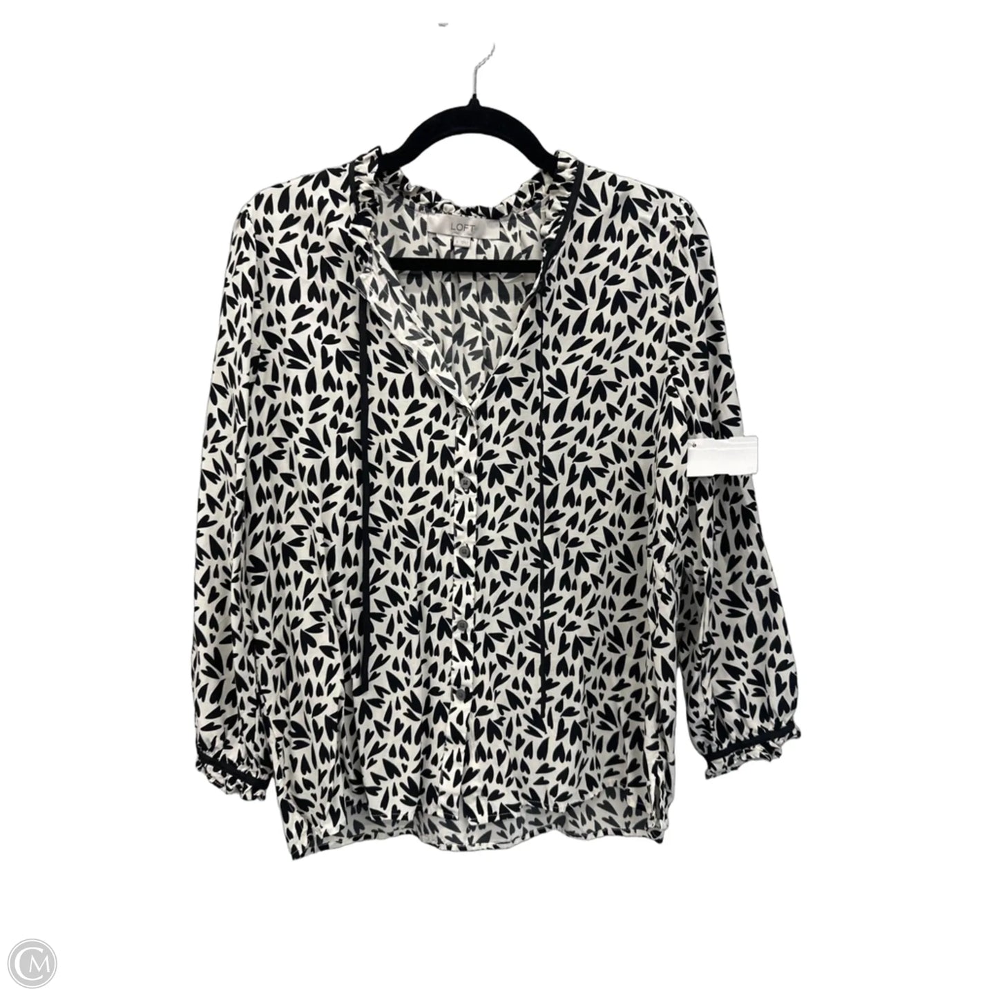 Top 3/4 Sleeve By Loft In Black & White, Size: S