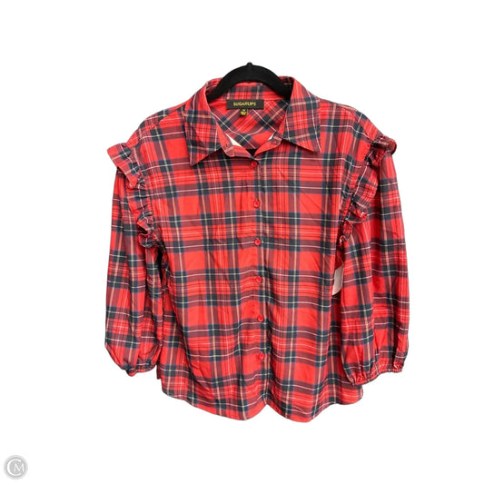 Top Long Sleeve By Sugar Lips In Checkered Pattern, Size: Xs