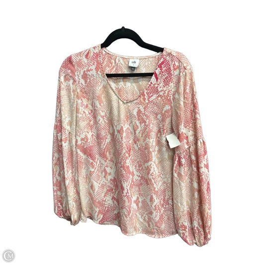 Top Long Sleeve By Cabi In Pink & White, Size: S