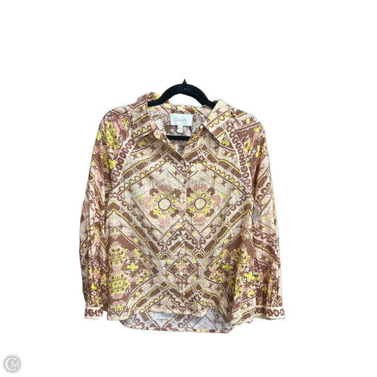 Top Long Sleeve By Cleobella In Brown & Yellow, Size: S