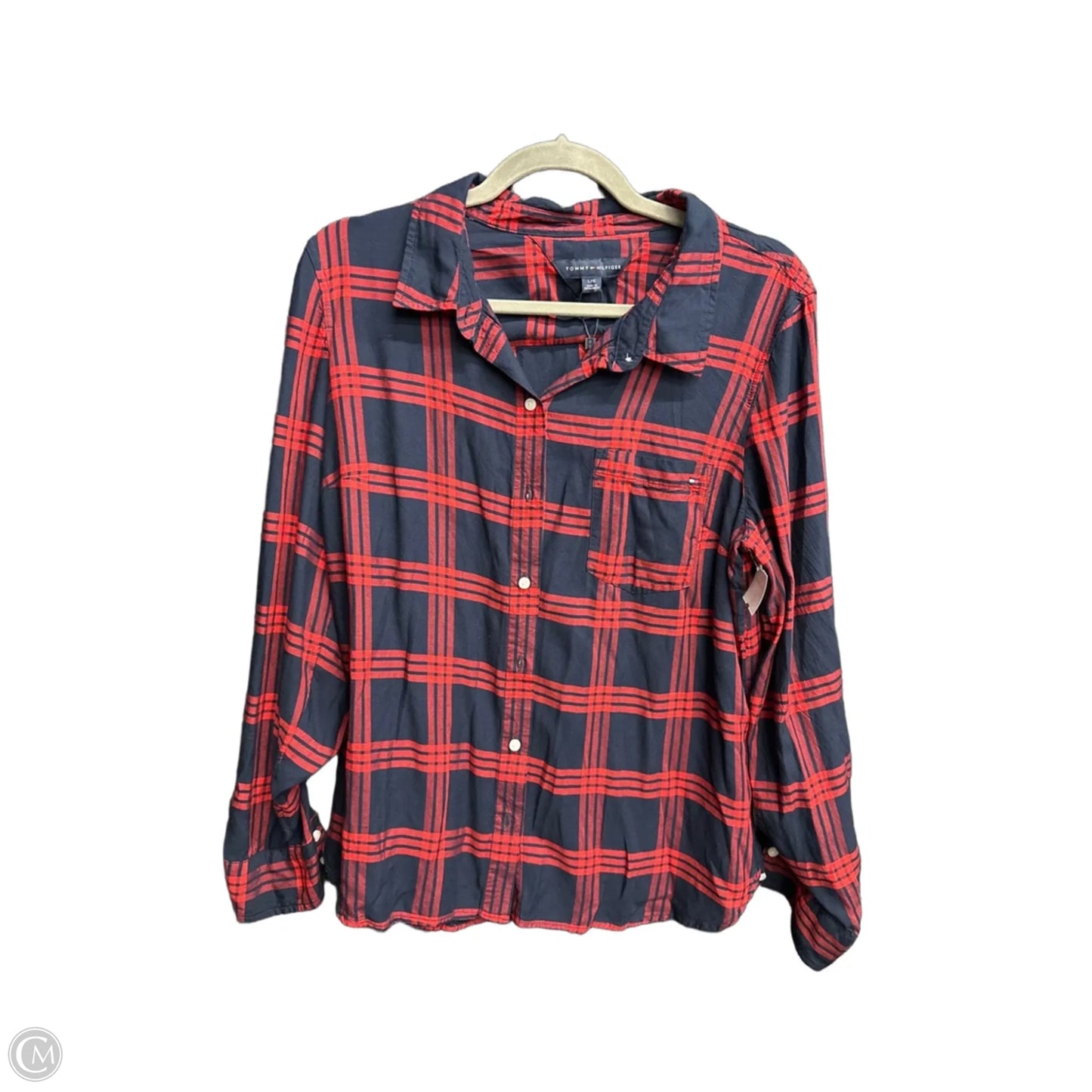 Top Long Sleeve By Tommy Hilfiger In Blue & Red, Size: L