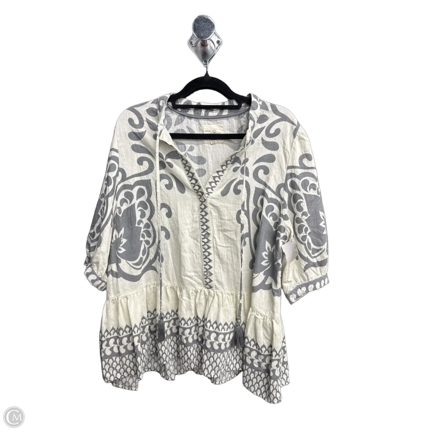 Top Short Sleeve By Umgee In Cream & Grey, Size: L