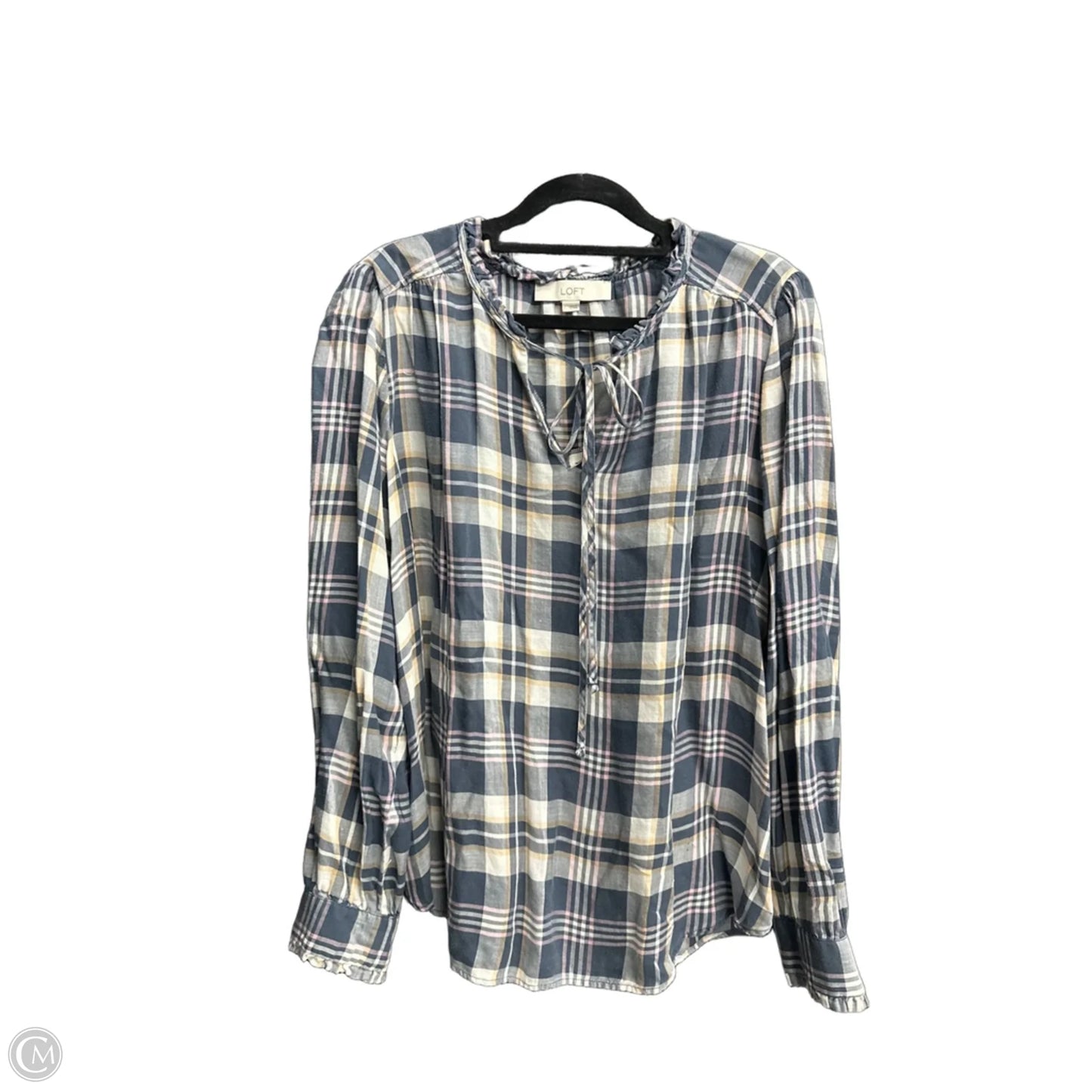 Top Long Sleeve By Loft In Checkered Pattern, Size: L