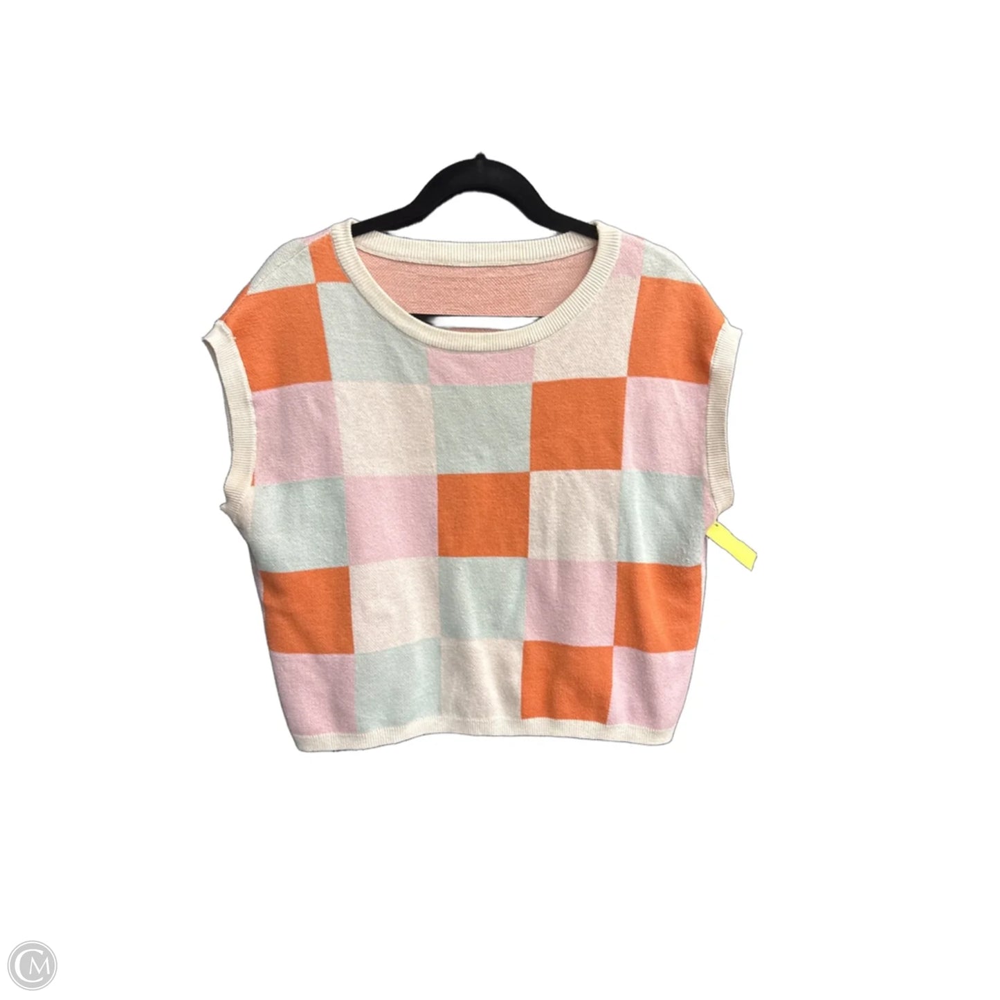 Sweater Short Sleeve By Clothes Mentor In Checkered Pattern, Size: M