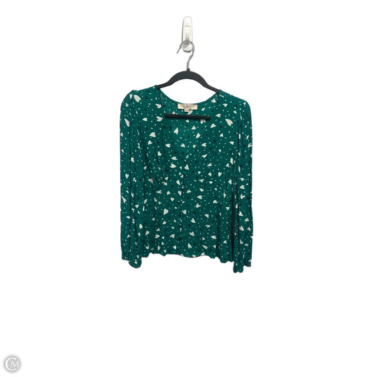 Top Long Sleeve By Loft In Green & White, Size: Xl