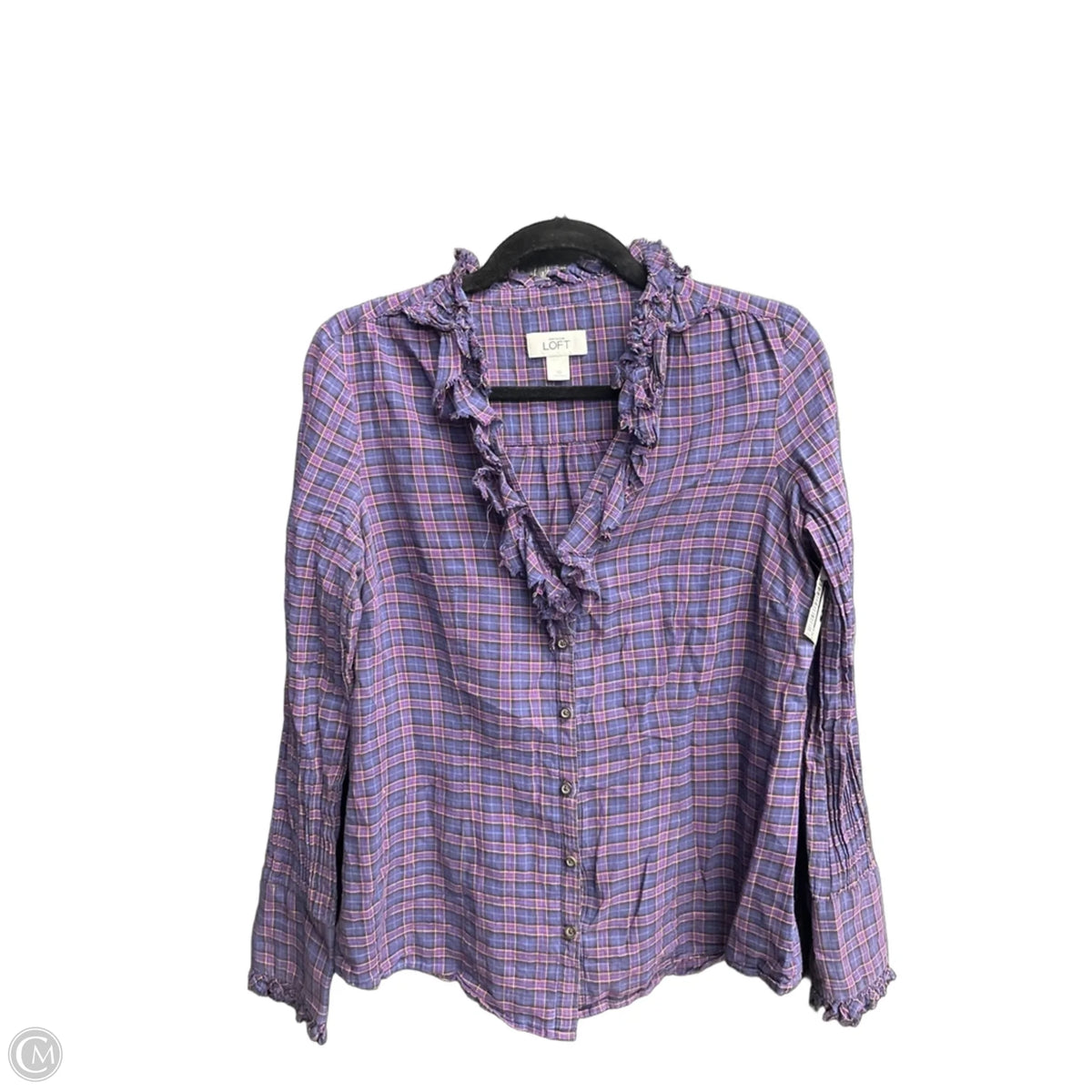 Top Long Sleeve By Loft In Plaid Pattern, Size: M