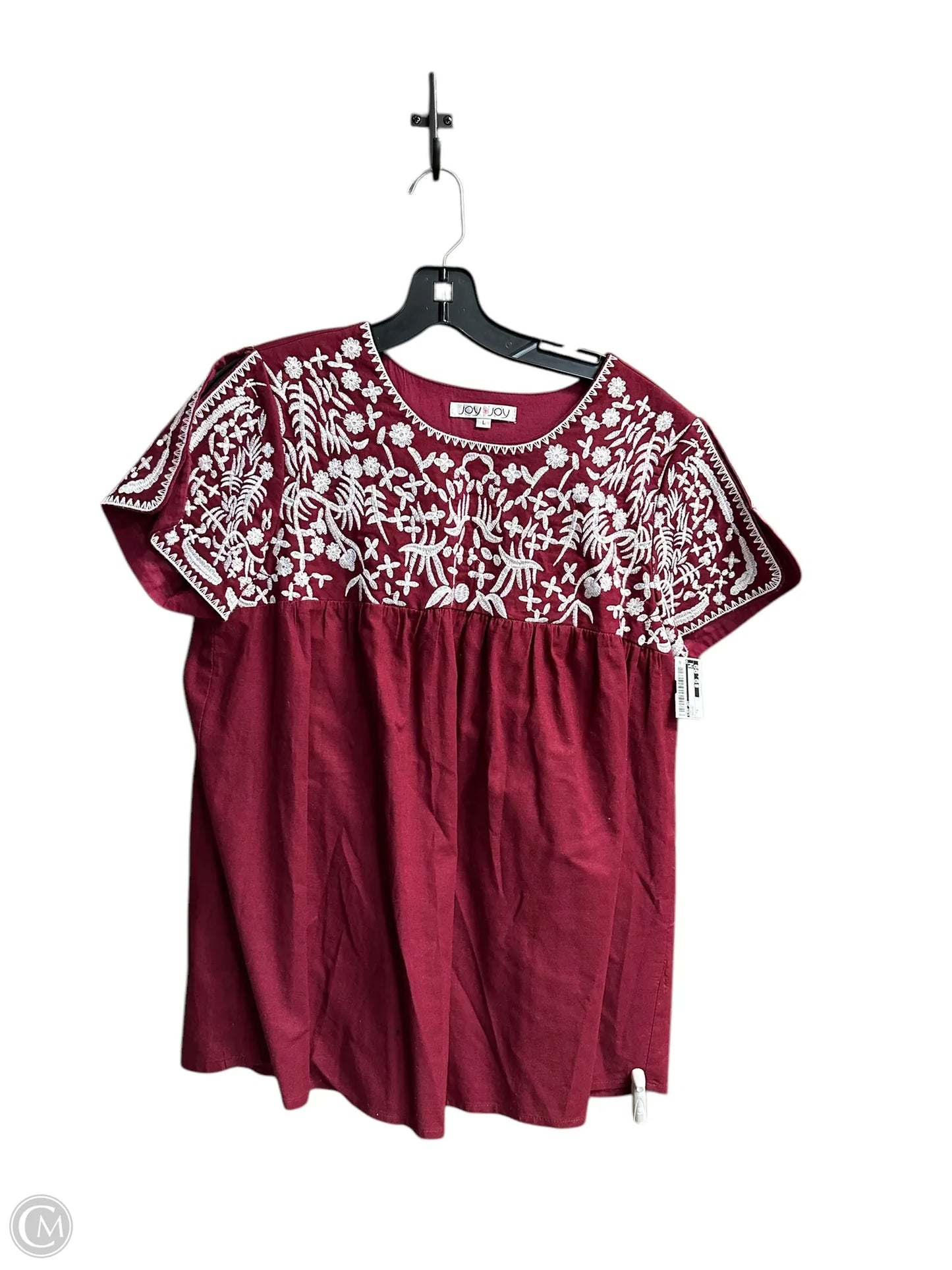 Top Short Sleeve By Joy Joy In Maroon, Size: L