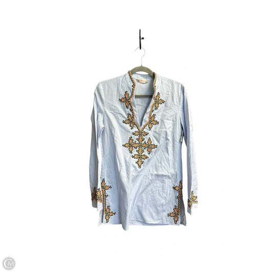 Top 3/4 Sleeve Designer By Tory Burch In Blue, Size: 4