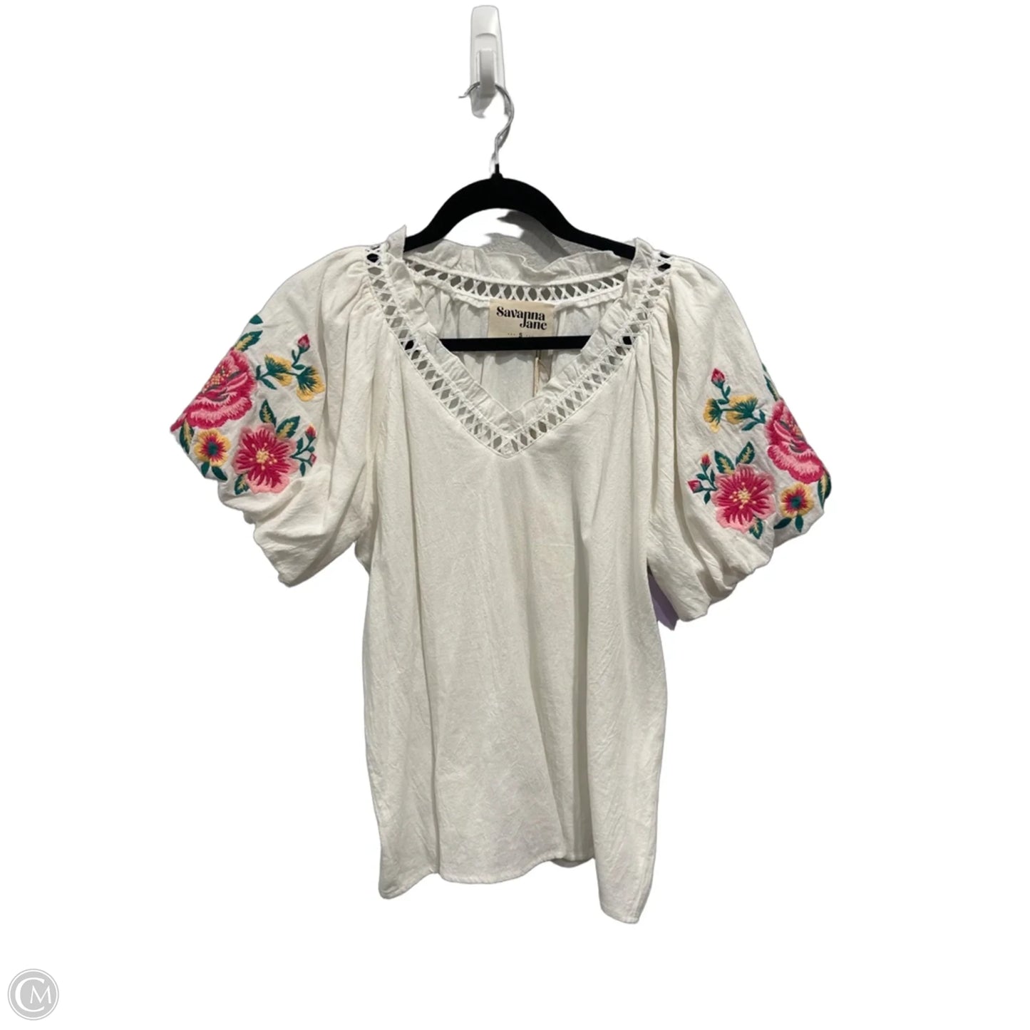 Top Short Sleeve By Savanna Jane In White, Size: S