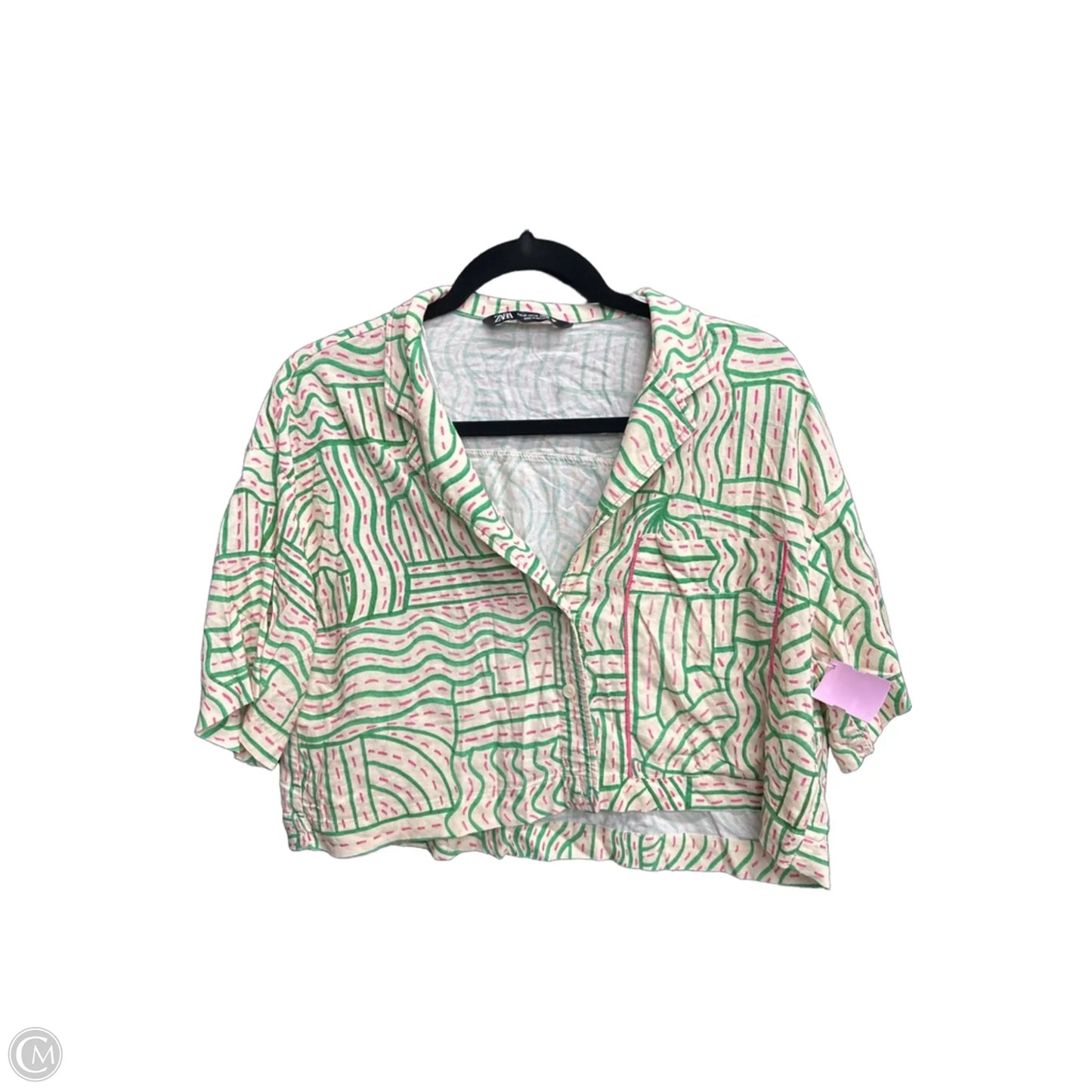 Top Short Sleeve By Zara In Green & Pink, Size: Xs