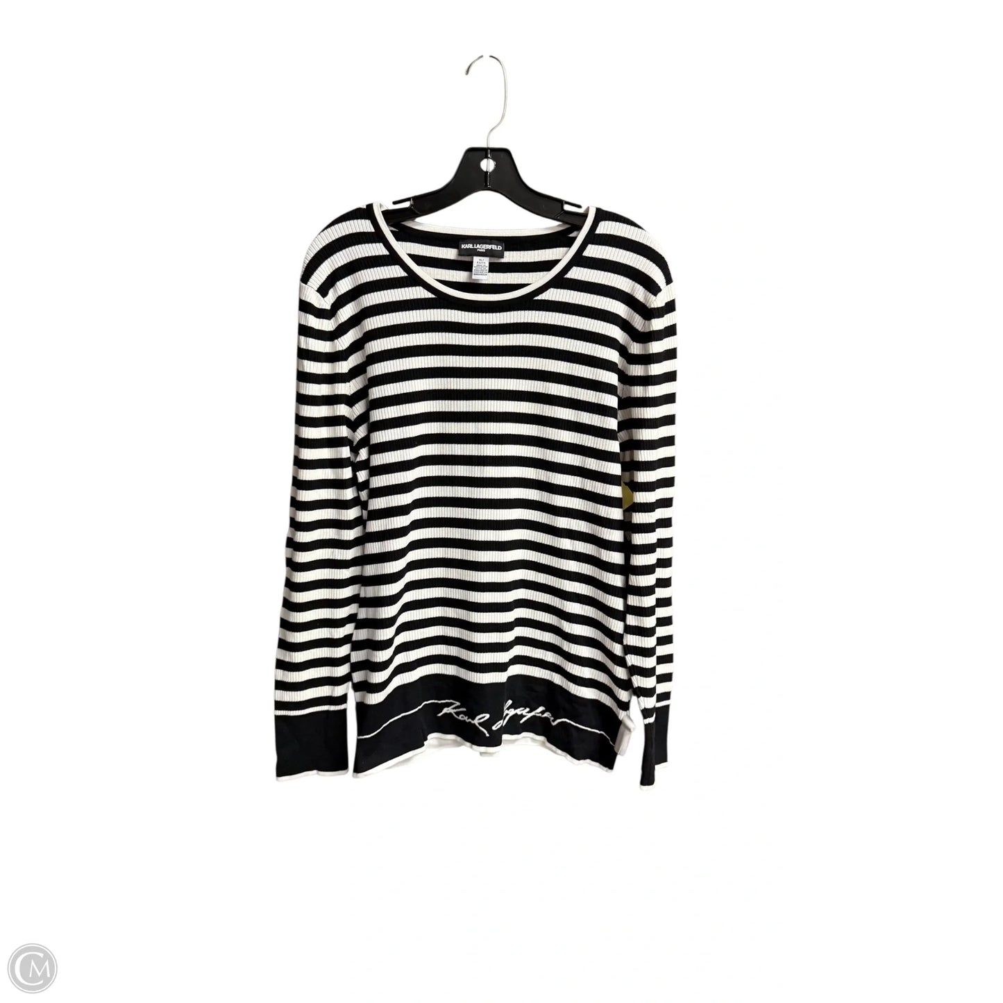 Top Long Sleeve Designer By Karl Lagerfeld In Black & White, Size: Xl