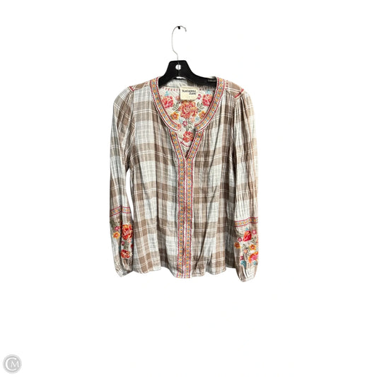 Top Long Sleeve By Savanna Jane In Plaid Pattern, Size: L