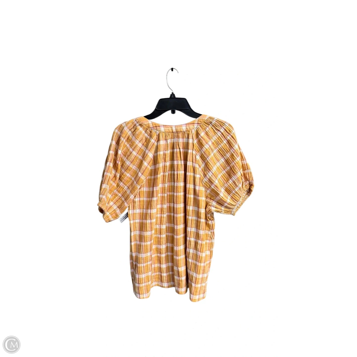 Top Short Sleeve By Loft In Plaid Pattern, Size: M