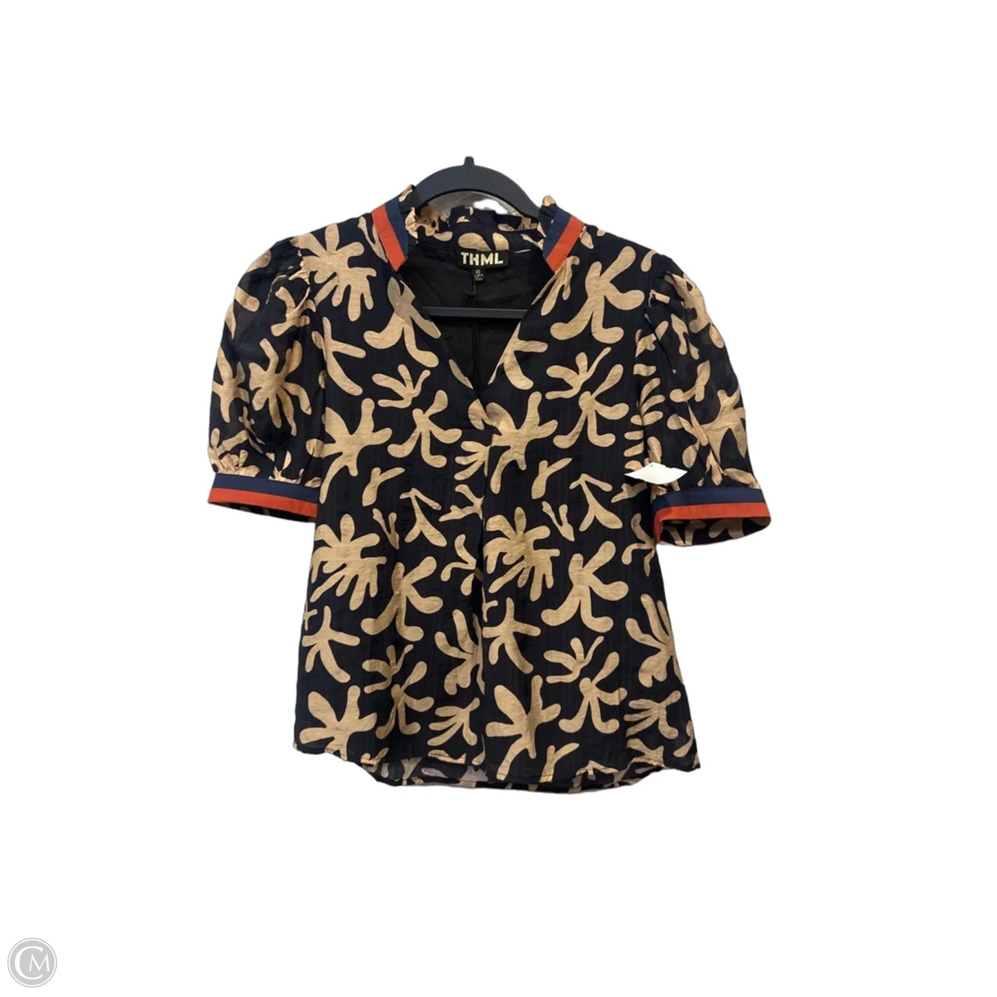 Top Short Sleeve By Thml In Black & Tan, Size: Xs