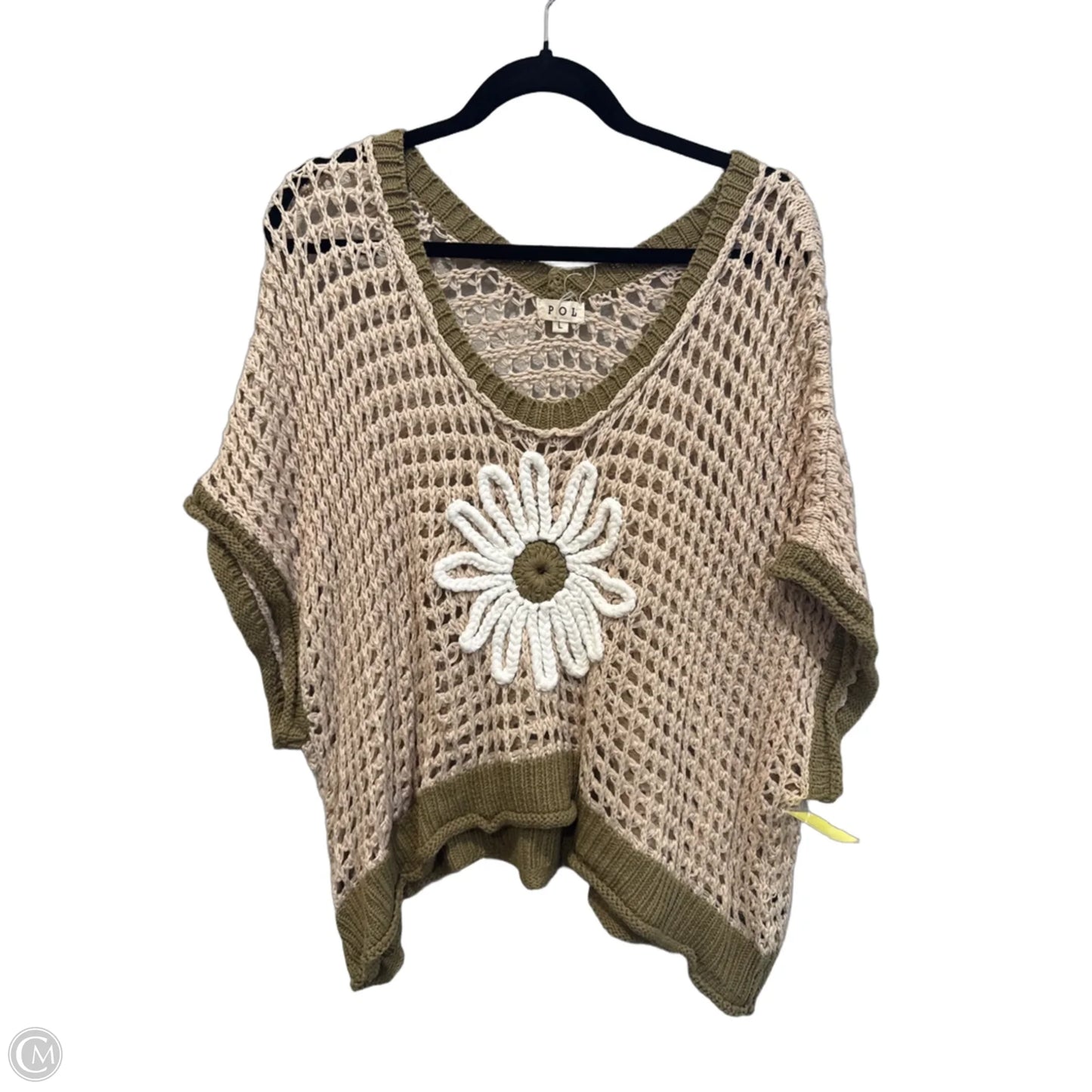Sweater Short Sleeve By Pol In Green & Tan, Size: L