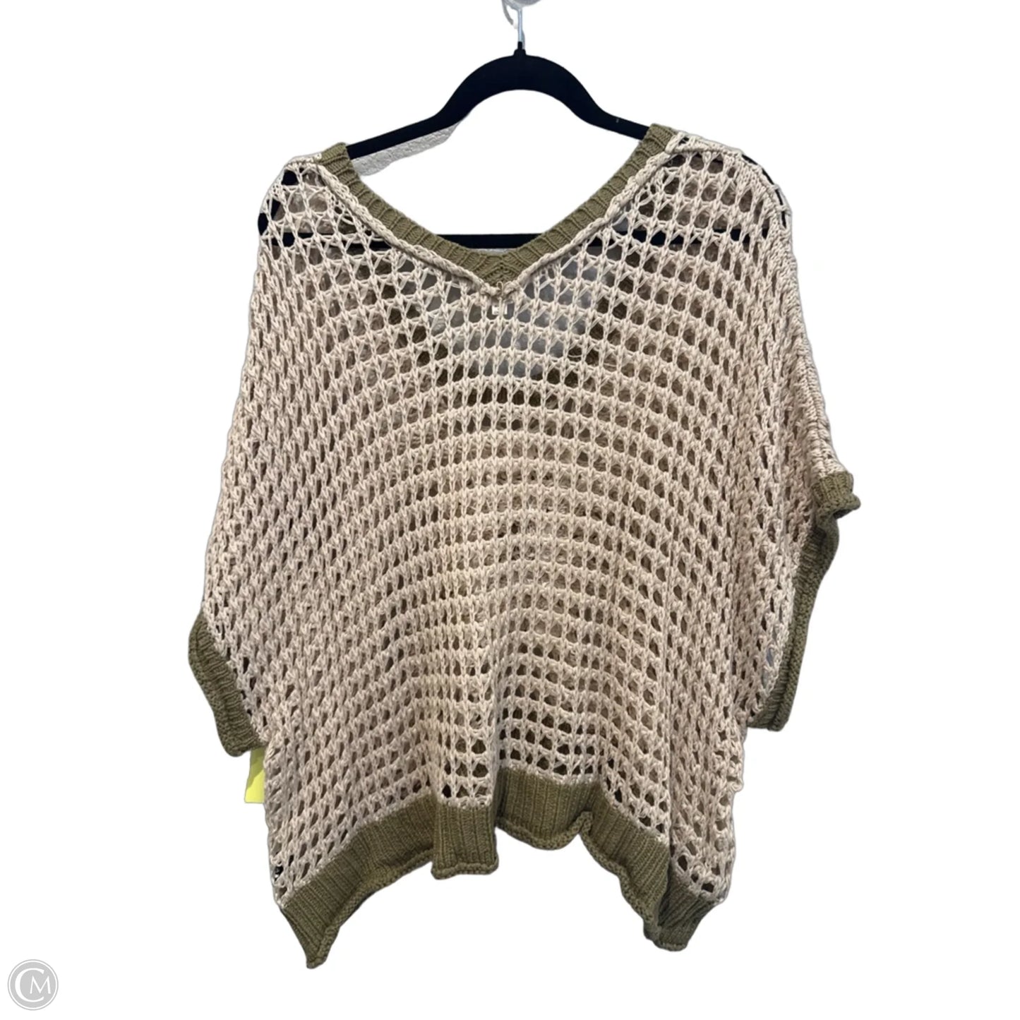 Sweater Short Sleeve By Pol In Green & Tan, Size: L