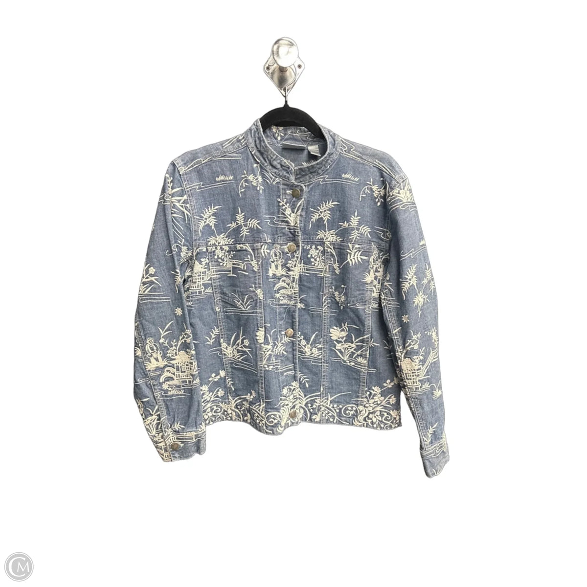 Jacket Denim By Chicos In Blue & White, Size: M