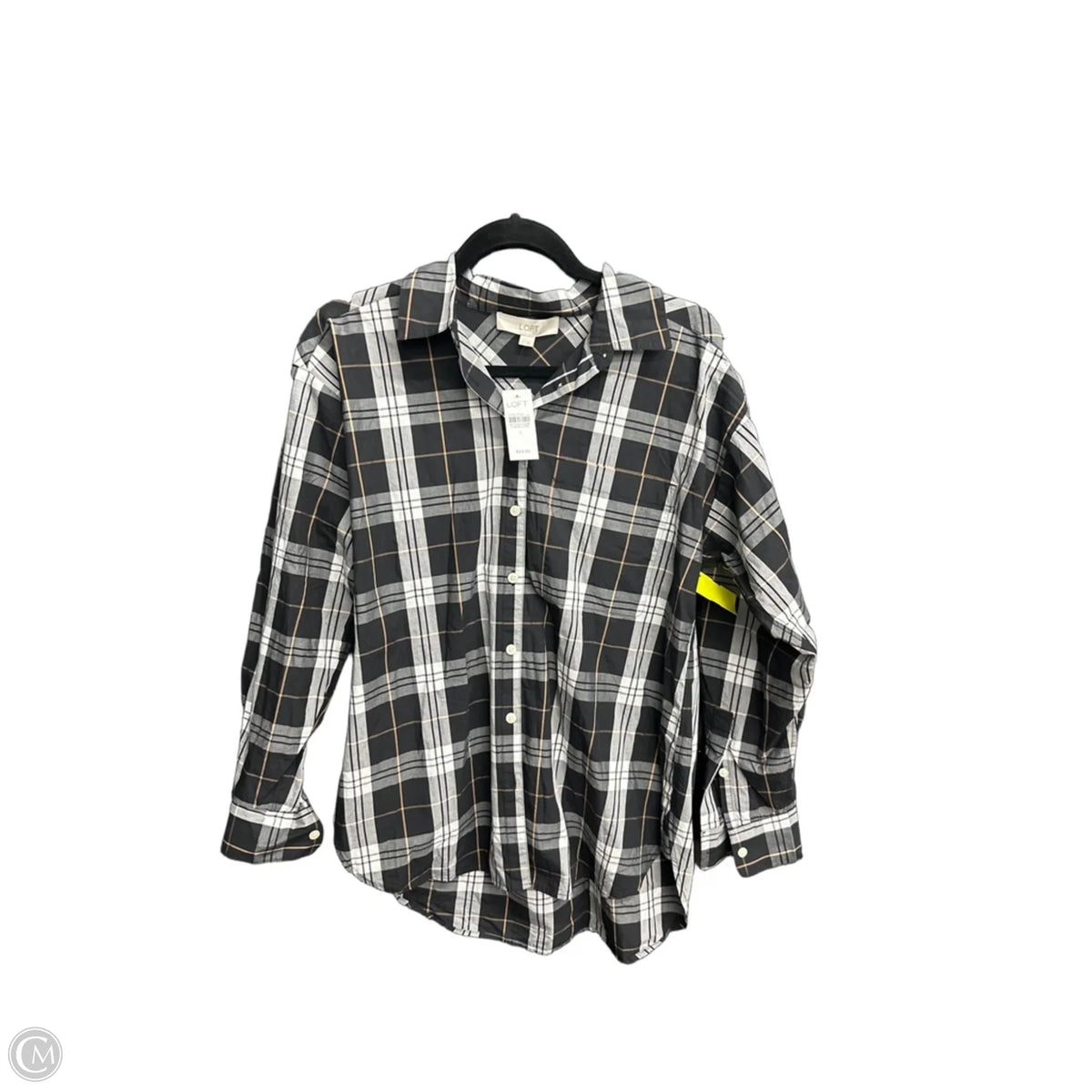 Top Long Sleeve By Loft In Plaid Pattern, Size: S