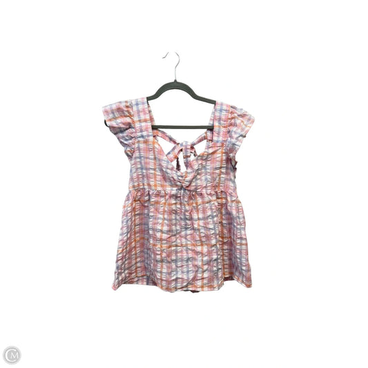 Top Short Sleeve By Blu Pepper In Plaid Pattern, Size: L