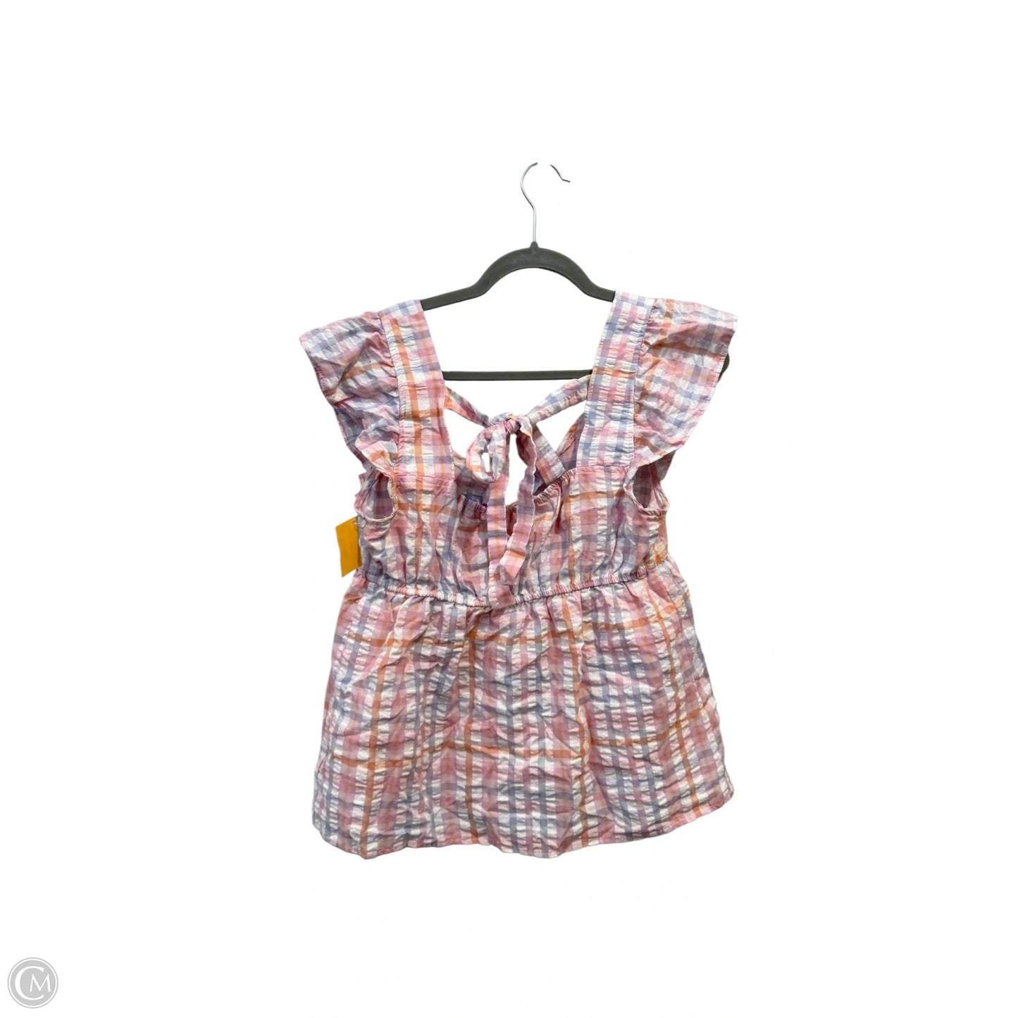 Top Short Sleeve By Blu Pepper In Plaid Pattern, Size: L