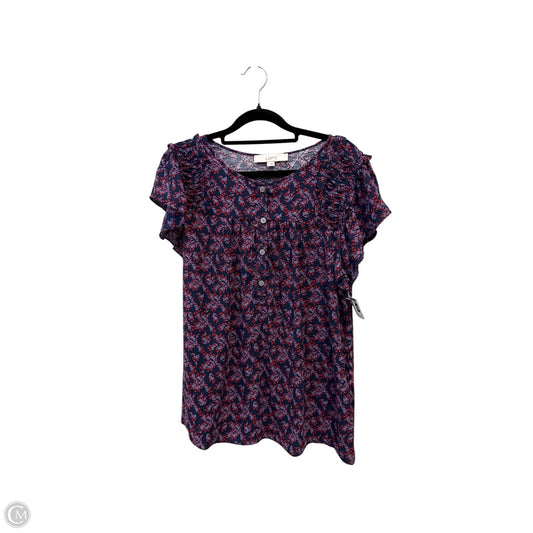 Top Short Sleeve By Loft In Navy, Size: L