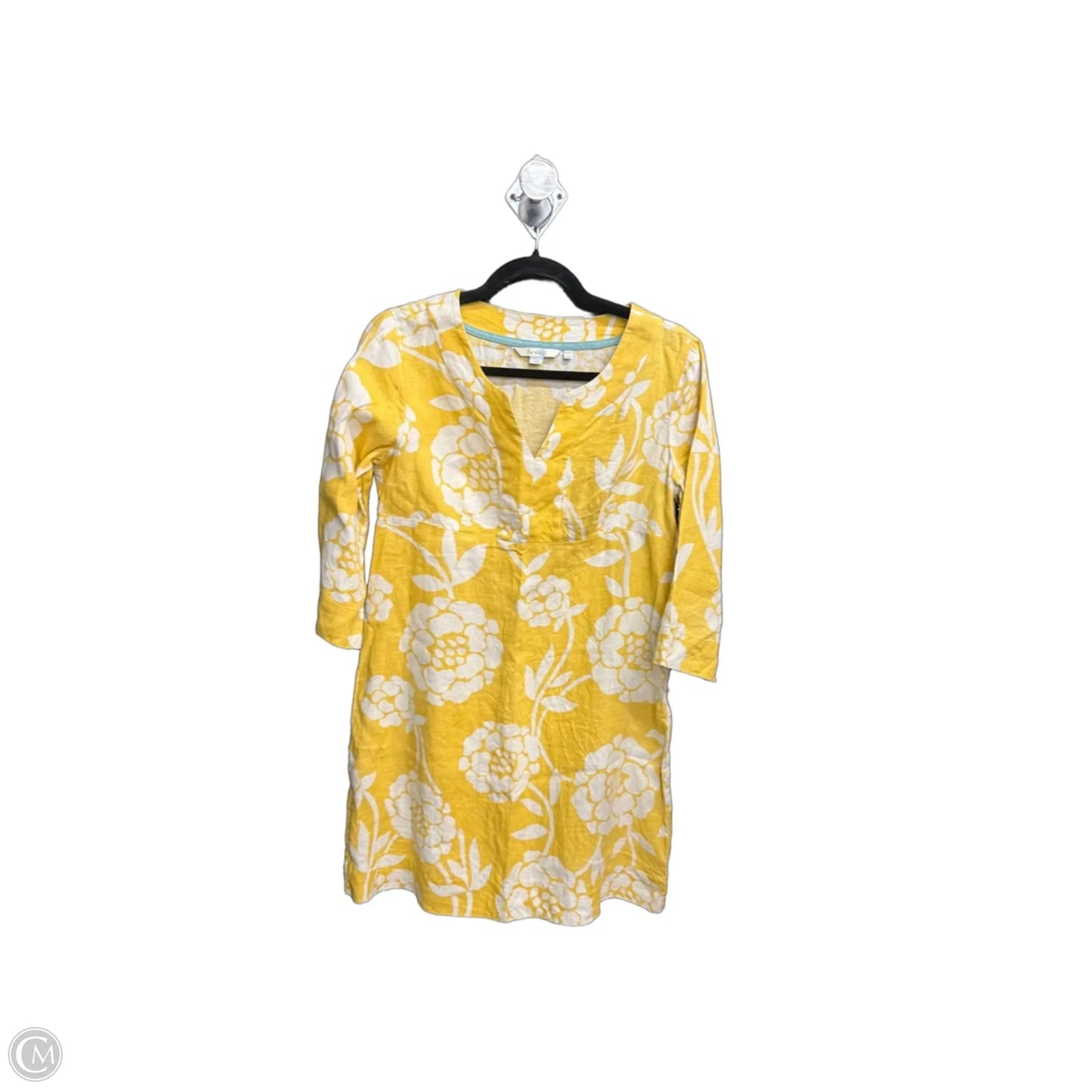 Top 3/4 Sleeve By Boden In White & Yellow, Size: Mp