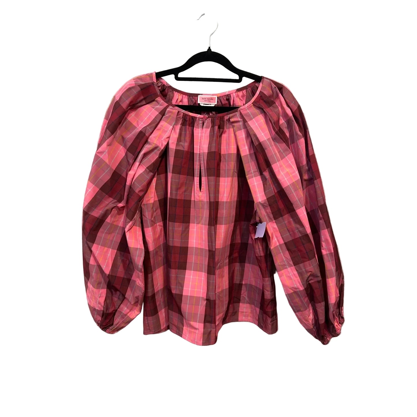 Top Long Sleeve Designer By Kate Spade In Plaid Pattern, Size: L