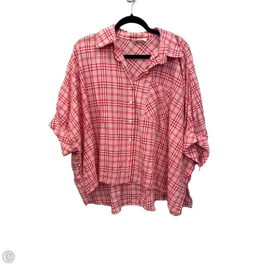 Top Short Sleeve By Entro In Plaid Pattern, Size: L