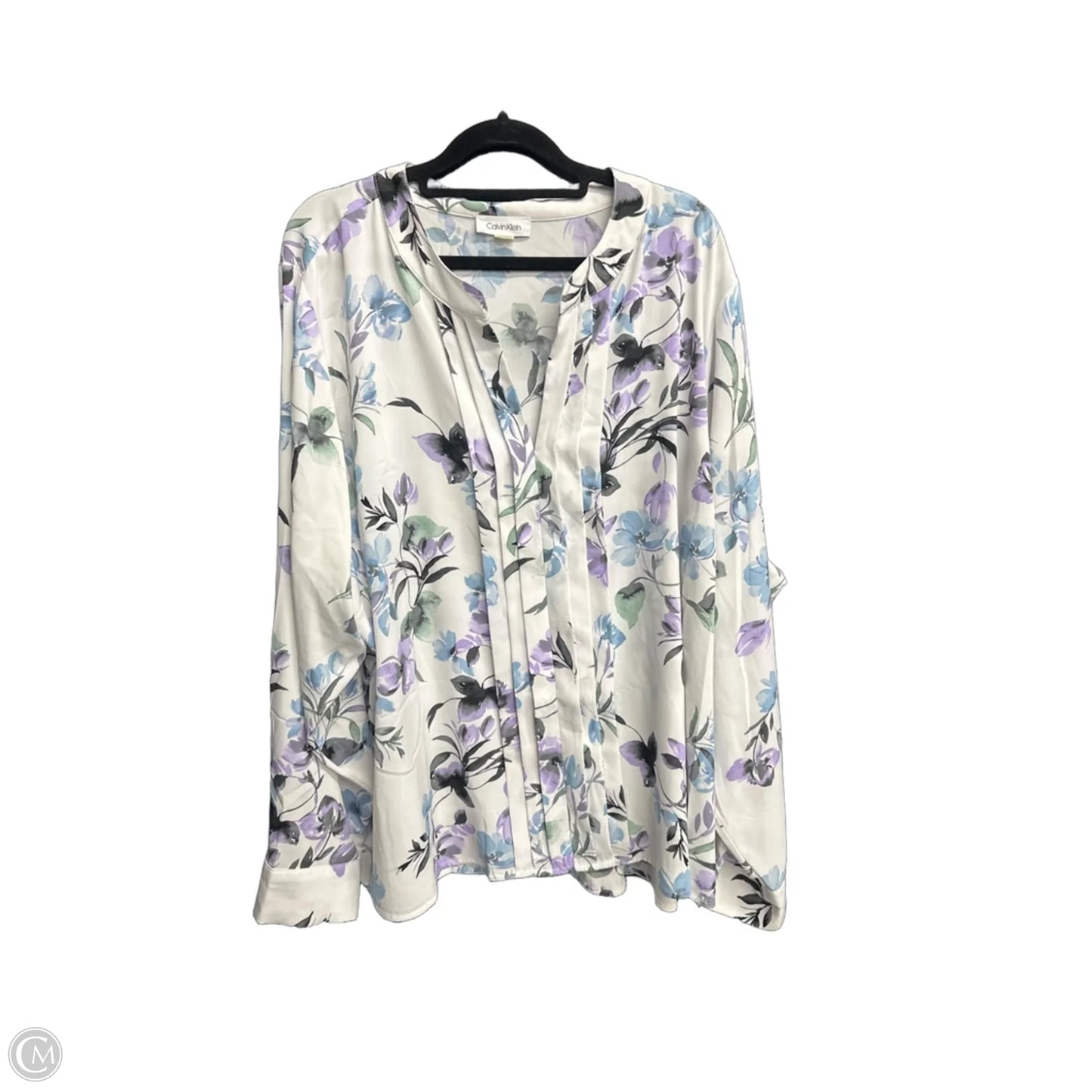 Top Long Sleeve By Calvin Klein In Floral Print, Size: 2x