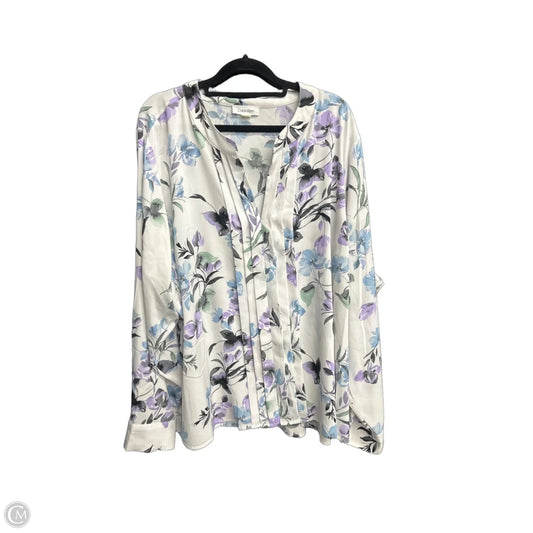 Top Long Sleeve By Calvin Klein In Floral Print, Size: 2x