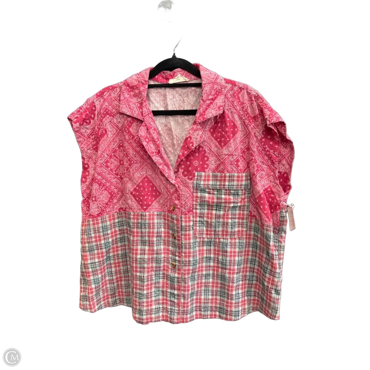Top Short Sleeve By Easel In Plaid Pattern, Size: L