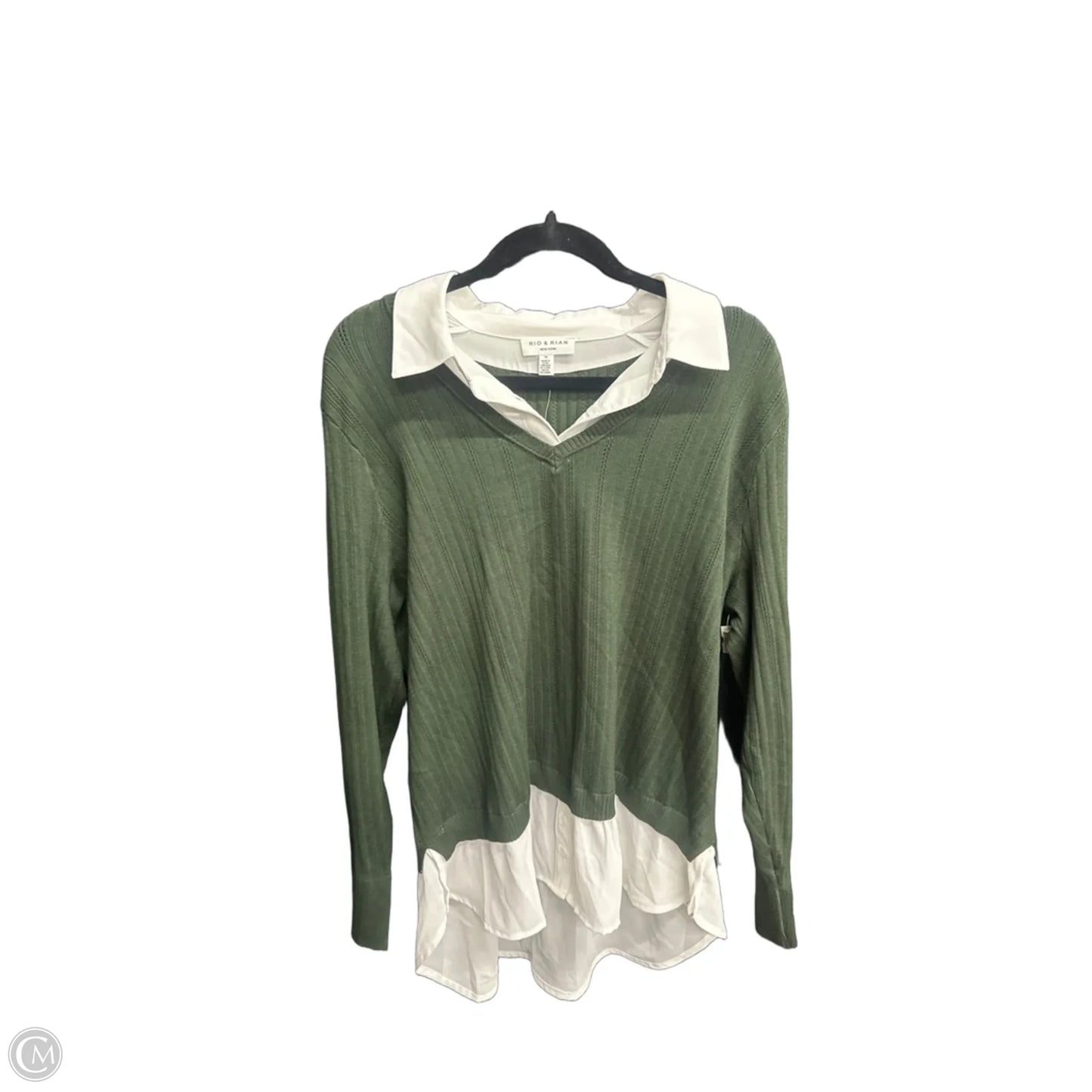 Top Long Sleeve By Rio & Rian In Green & White, Size: Xl