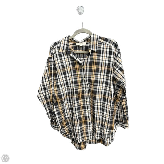 Top Long Sleeve By Loft In Plaid Pattern, Size: S