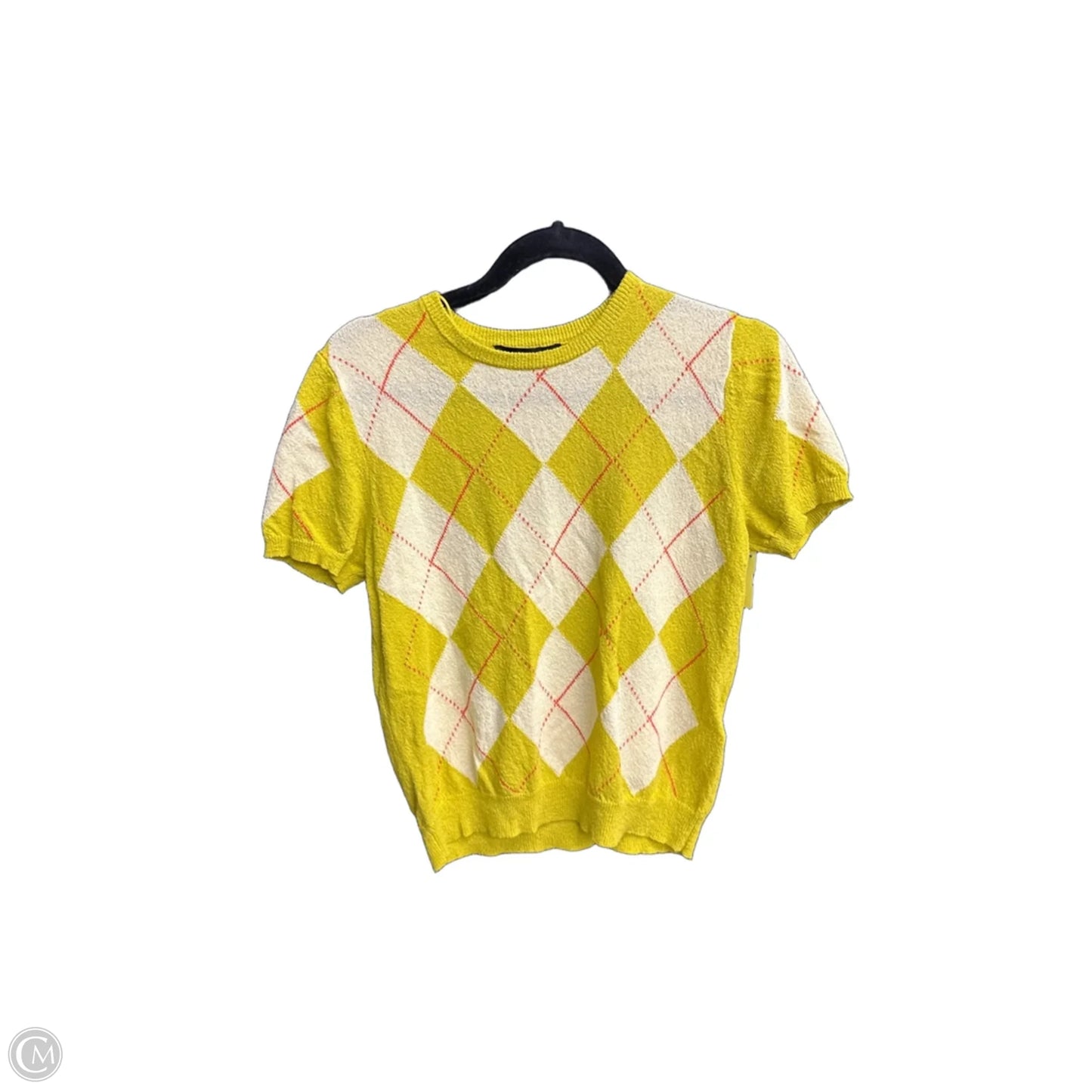 Top Short Sleeve By Zara In Plaid Pattern, Size: S