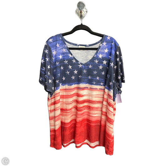 Top Short Sleeve By Avenue In Blue Red & White, Size: 4x