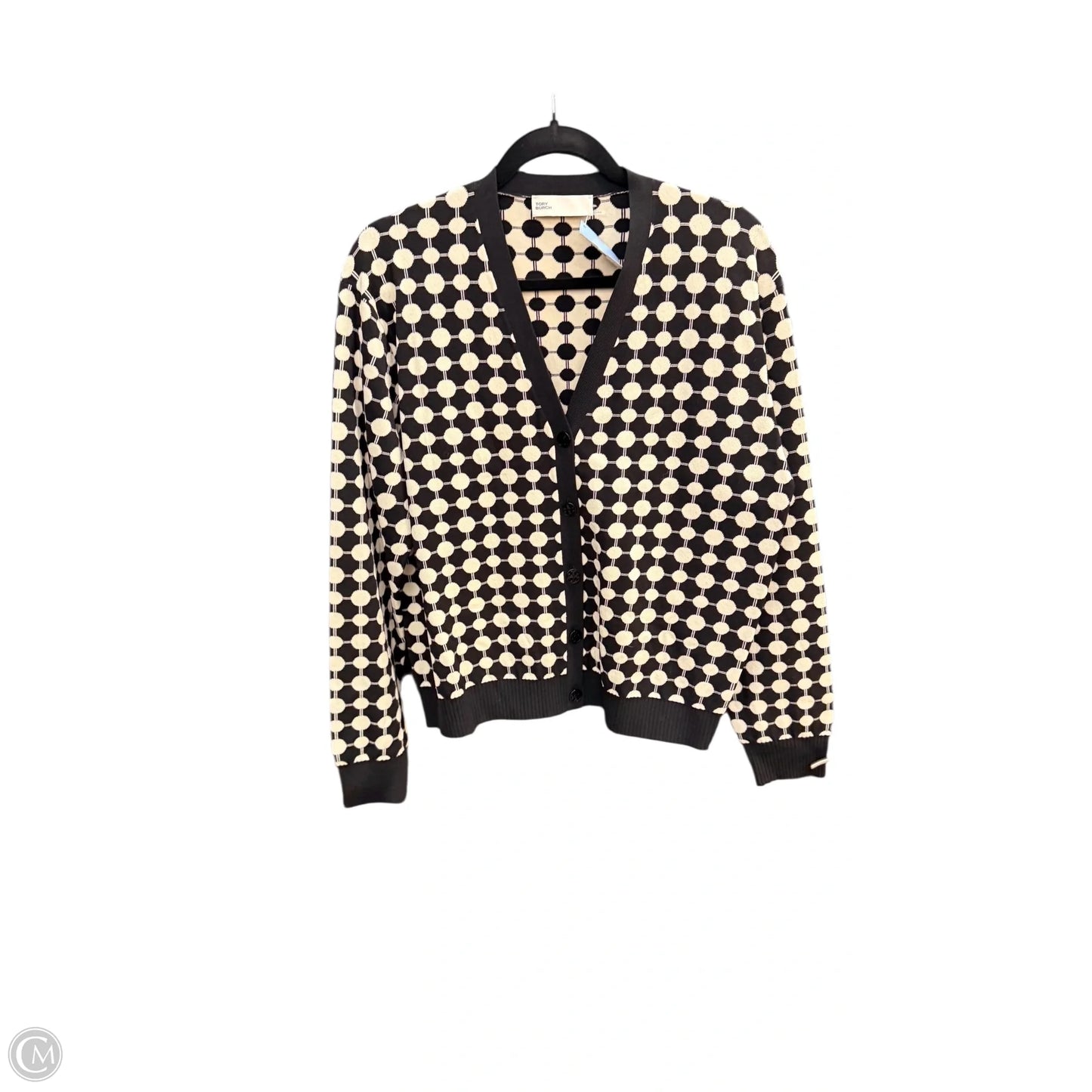 Cardigan Designer By Tory Burch In Black & Cream, Size: Xl