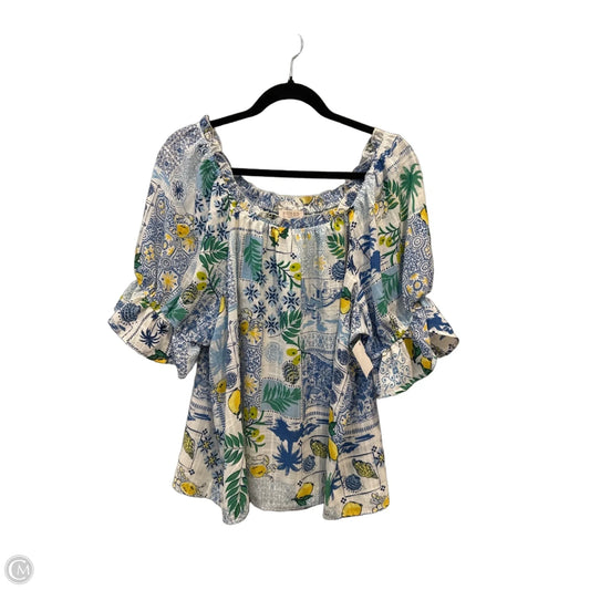 Top Short Sleeve By Clothes Mentor In Blue & Yellow, Size: 2x