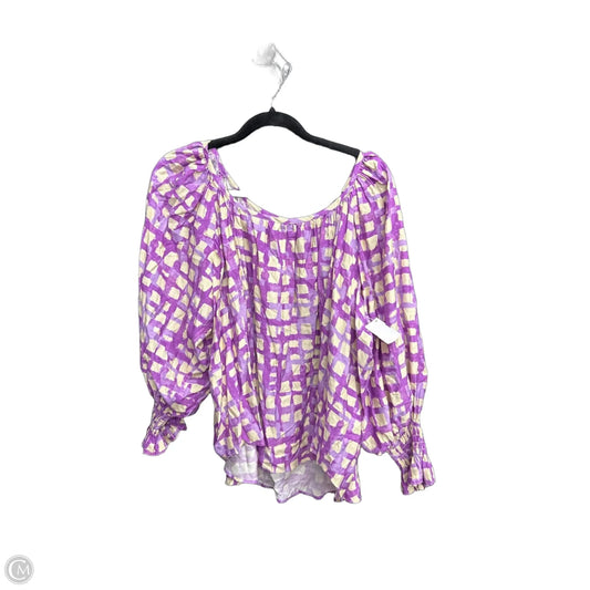 Top 3/4 Sleeve By Hunter Bell In Cream & Purple, Size: L