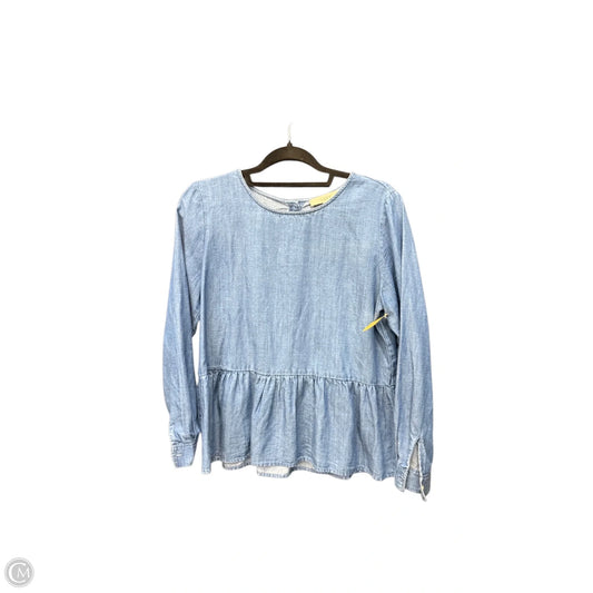 Blouse Long Sleeve By Loft In Blue Denim, Size: Mp