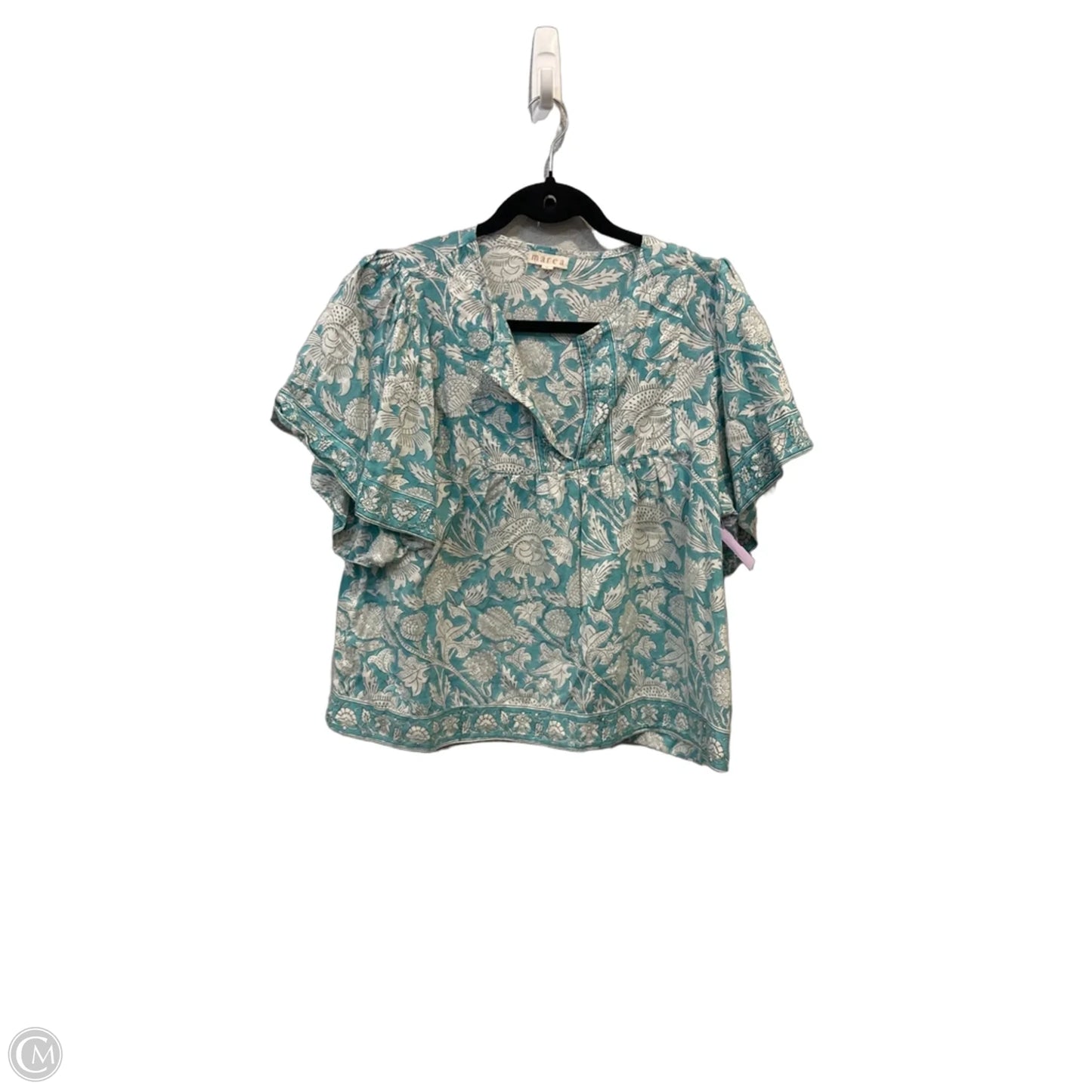 Blouse Short Sleeve By Clothes Mentor In Blue & White, Size: M