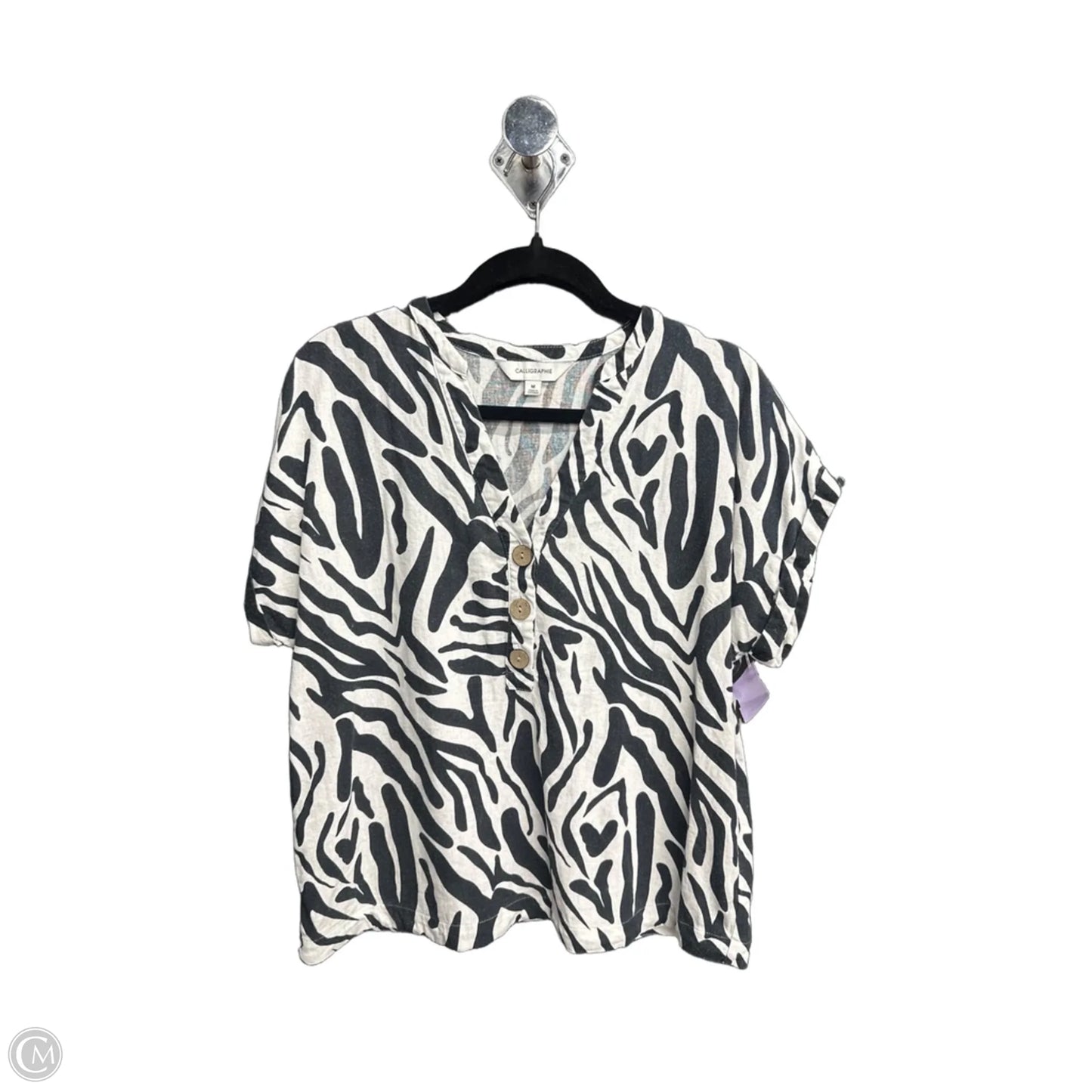 Blouse Short Sleeve By Calligraphie In Zebra Print, Size: M