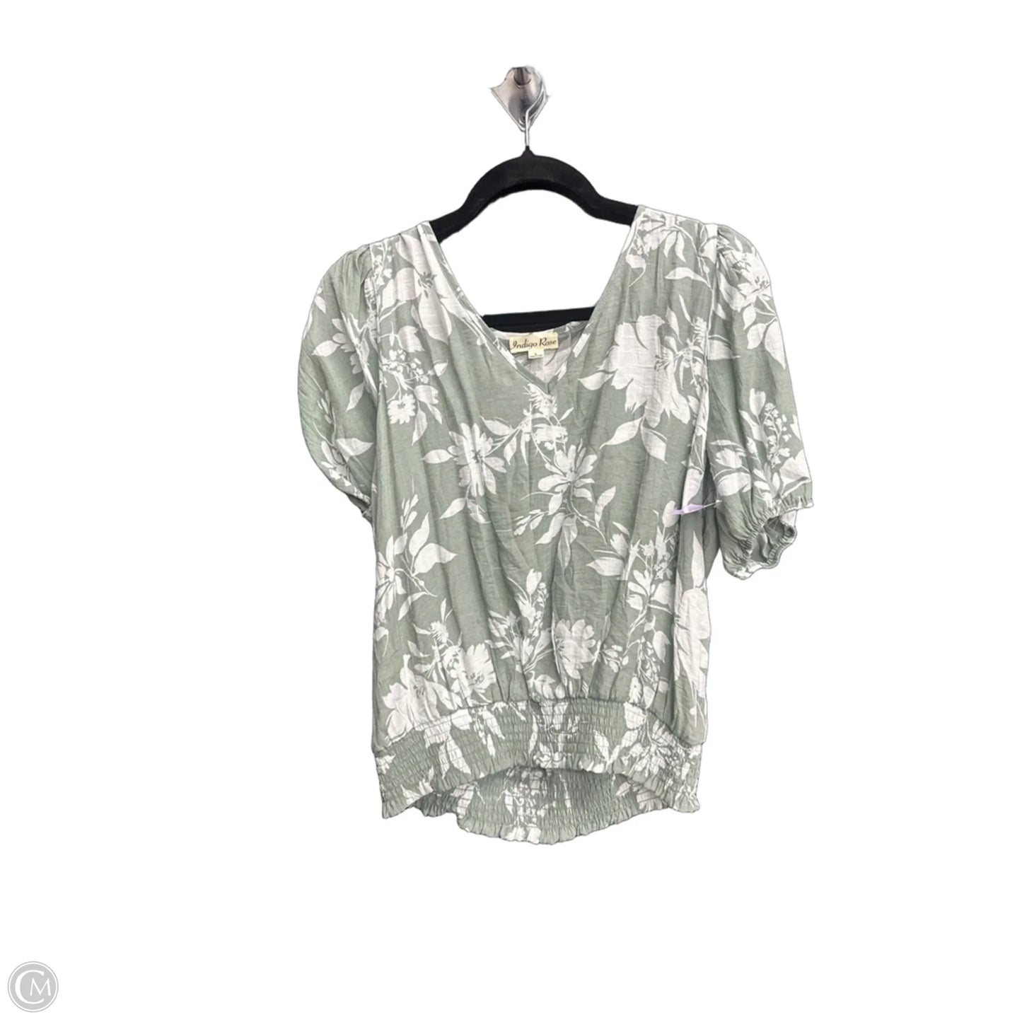 Blouse Short Sleeve By Indigo Rose In Green & White, Size: L