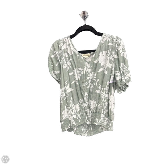 Blouse Short Sleeve By Indigo Rose In Green & White, Size: L